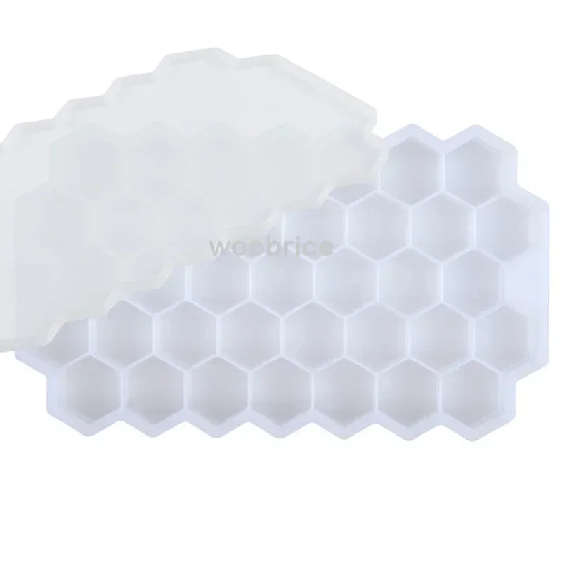 Ice Molds Silicone Honeycomb Hexagonal Template Popsicle Cube Mold Reusable BPA Free DIY Popsicle Mold Ice Cube Trays Oasis Select white 2PCS-74Cube