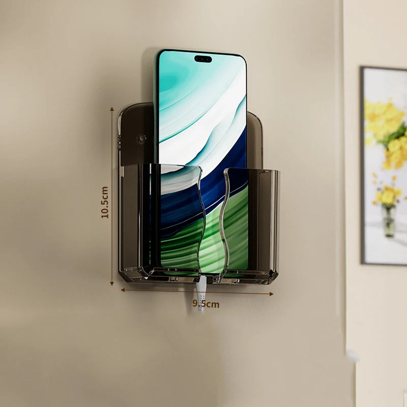 Mobile Phone Wall Holder Universal Cellphone Charge Storage Box Organizer TV Remote Control Hanging Stand Bracket Charging Dock Oasis Select Black