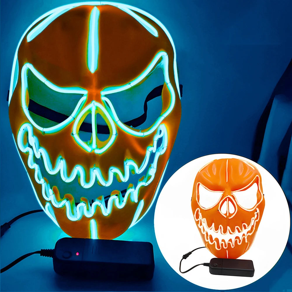 1PC Creative Halloween Party Costumes Accessories Devil LED Horror Masks Pumpkin Head Mask Scary Cosplay Props for Adult Oasis Select Ice blue