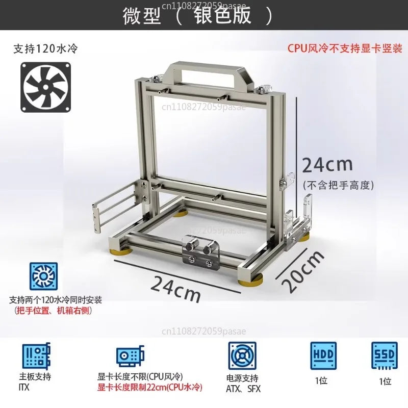 Open Frame PC Case ATX MATX ITX Aluminum Alloy Rack Chassis
