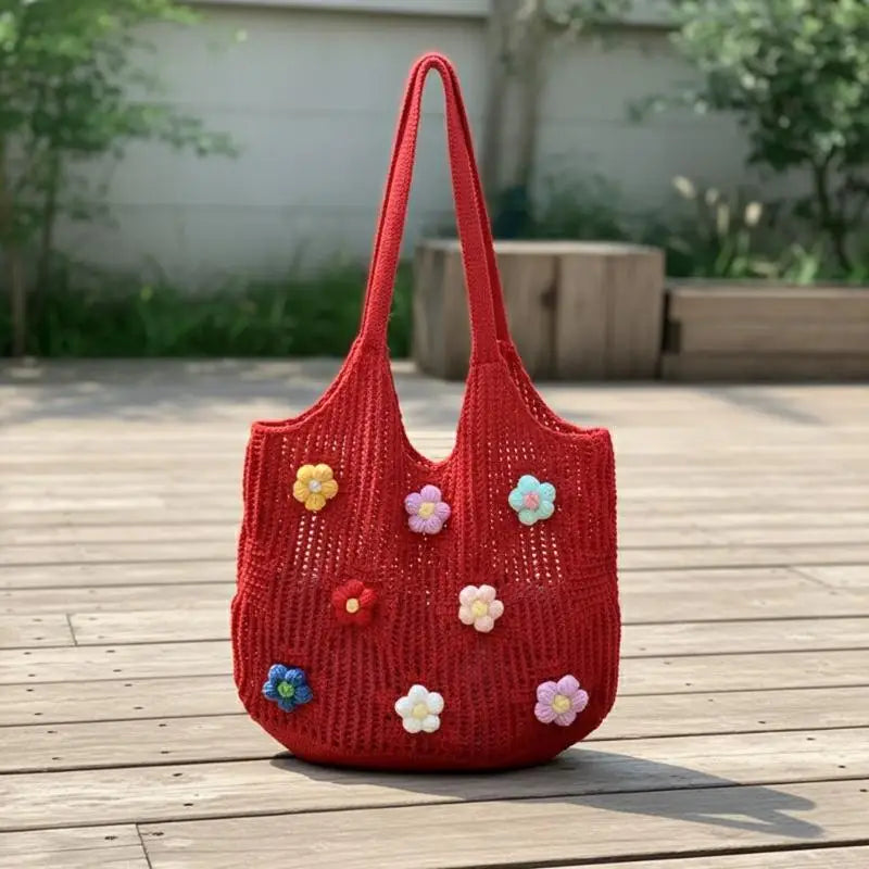 Floral Woven Shoulder Bag – Lightweight Women's Beach Tote