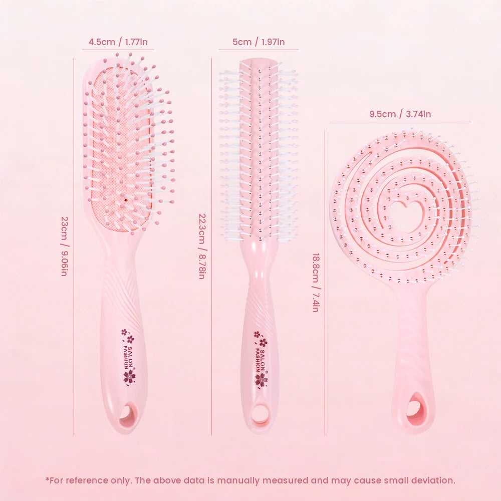 Sakura Pink Hair Brush Set – Round, Spiral & Paddle Brush Hair Brush Set Oasis Select