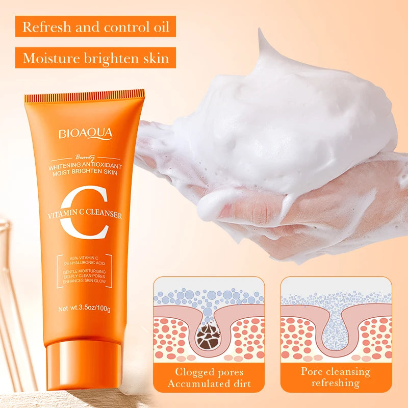 BIOAQUA Vitamin C Facial Cleanser – Brightening Foam Face Wash Vitamin C Face Wash Oasis Select