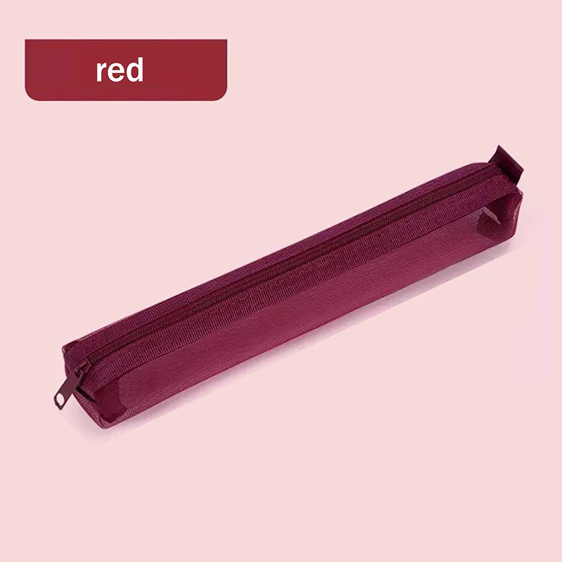 Mesh Travel Cosmetic Storage Bag Toiletries Clear Wash Bag Brush Storage Bag Multi-Functional Square Stationery Pencil Pouch Oasis Select Wine red