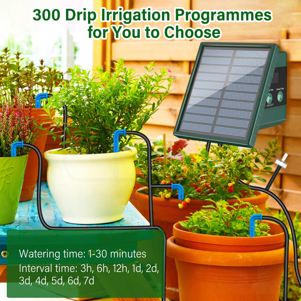 Solar Irrigation System, Automatic Watering System with 10M Hose and 10 Drip Tips for In/Outdoor, DIY Garden Balcony Terrace Etc Oasis Select