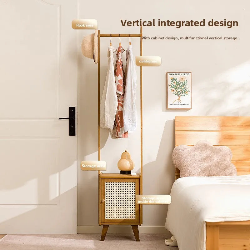 Hanger Floor to ceiling Bedroom bedside table Household dirty basket Shelf Solid wood hanger Multifunctional bedside coat rack Oasis Select