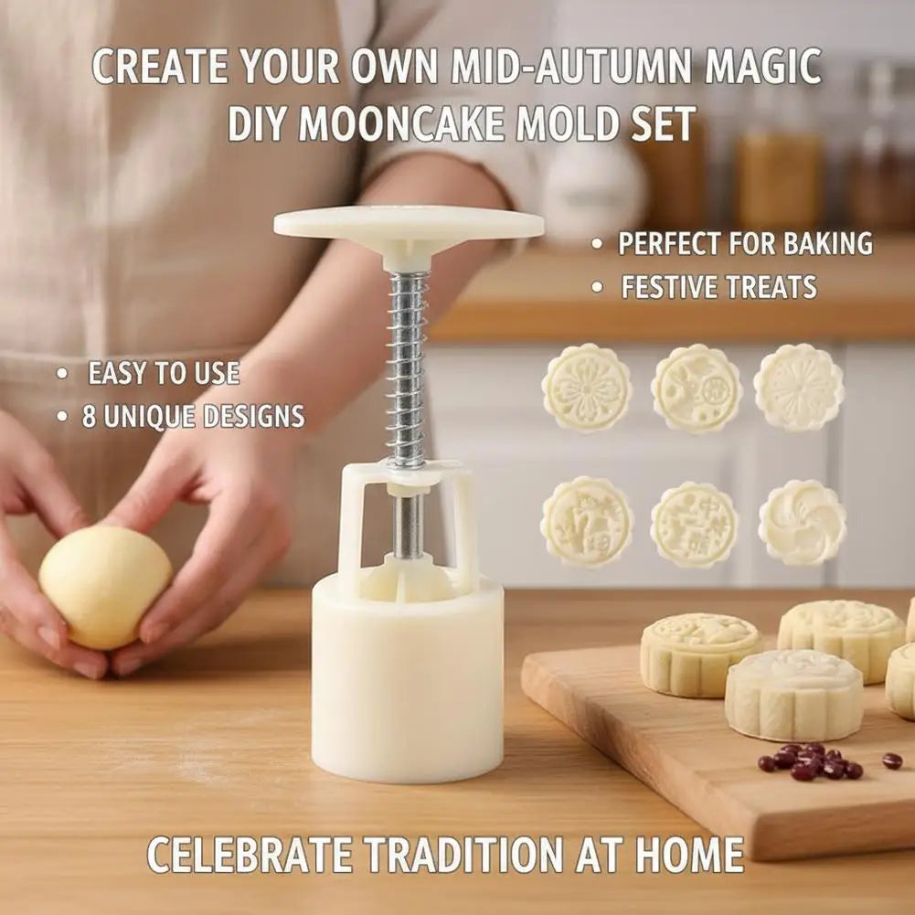 Mooncake Mold Set – 4 or 8 Stamp Hand-Press DIY Moon Cake