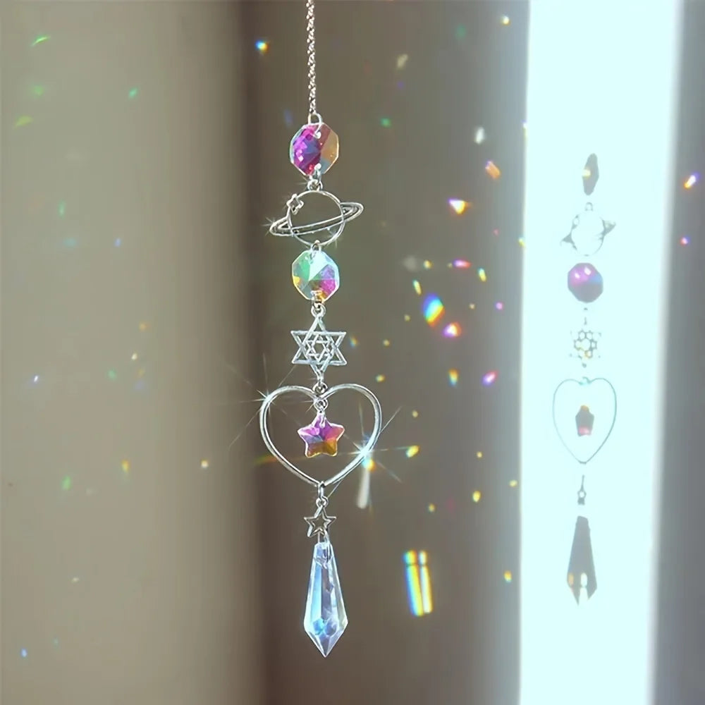 Crystal Wind Chime Love Heart Moon Sun Catcher Hanging Pendant Dream Catcher Rainbow Hanging Drop Windchime Home Garden Decor Oasis Select Style 1