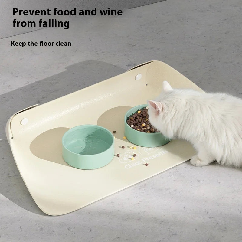 Leather Pet Placemat, Cat Bowl Mat, Semi-enclosed Thickened Anti-slip, Waterproof and Oil-proof Cat and Dog Mat Oasis Select