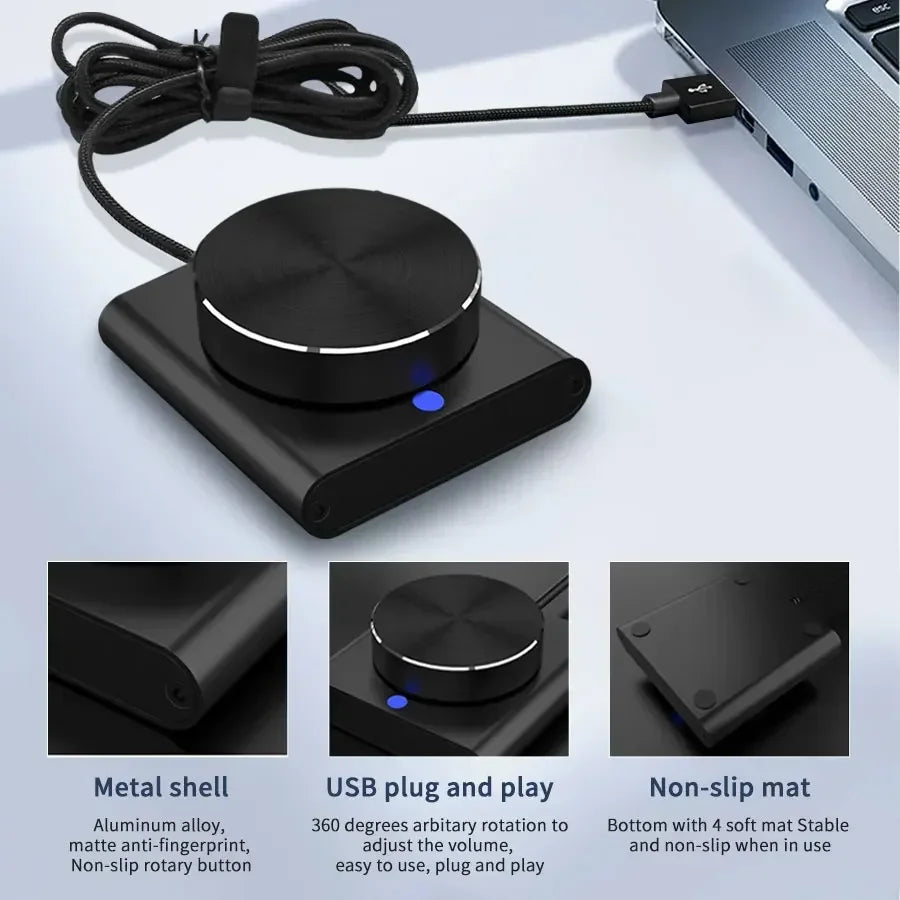 USB Computer Volume Control Knob PC Multimedia Controller with One Key Mute/Pause Function Support Windows/Mac/IOS/Android/Linux Oasis Select
