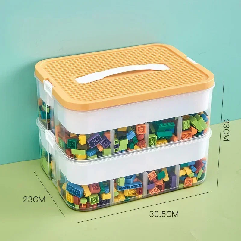Stackable Building Block Storage Box Transparent Dustproof Moisture-proof Plastic Storage Boxes Kids Lego DIY Educational Toys Oasis Select 2 layer Yellow