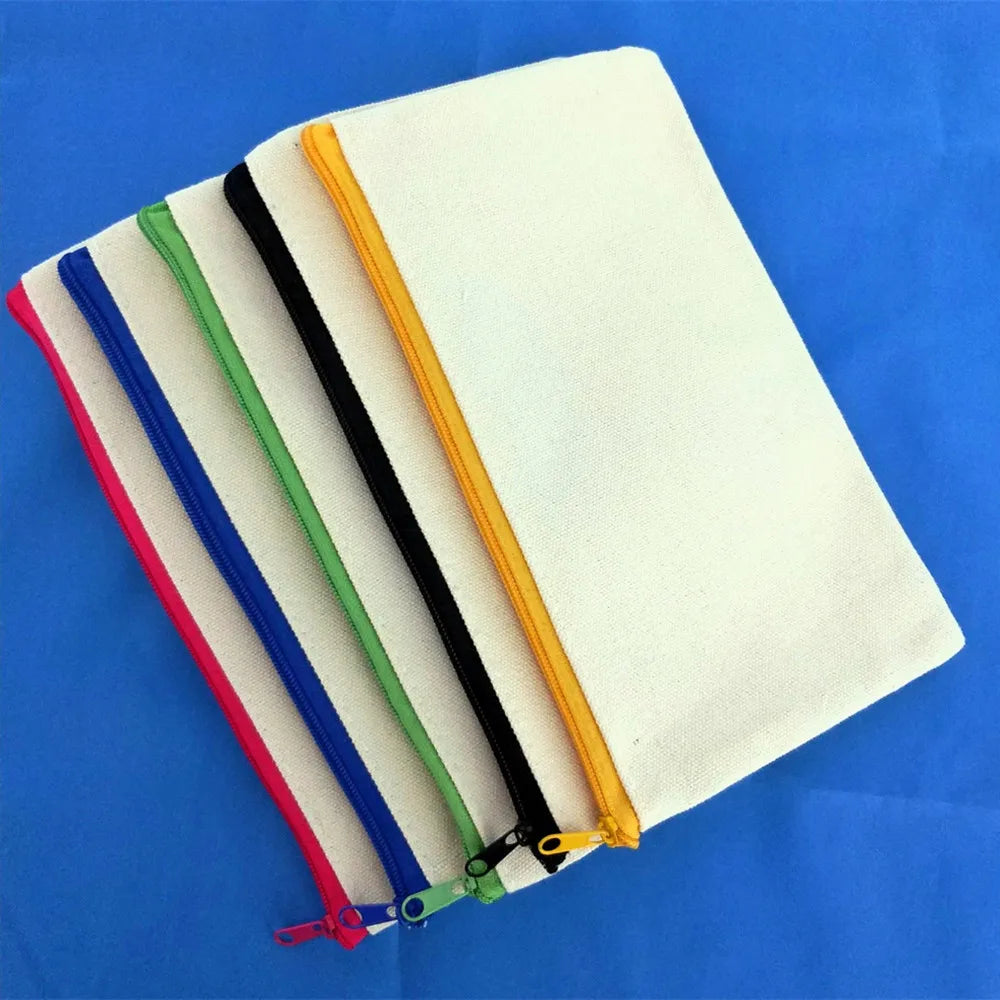 Blank DIY Canvas Bag Cosmetic Makeup Pouches Pencil Zipper Bag Storage Organizer Travel Toiletry School Stationery Supplies Oasis Select