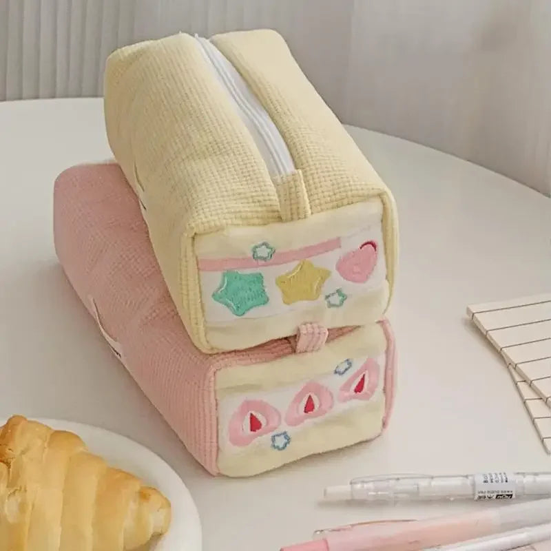 High Quality Corduroy Pen Bag Embroidery Multi-functional Pencil Case Large Capacity Stationery Organizer Students Oasis Select