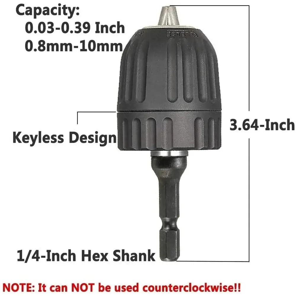 1Pcs 0.8-10mm Keyless Drill Chuck 3/8" to 24UNF Thread Quick Connection Quick Change Adapter Steel 1/4" Hex Shank Oasis Select