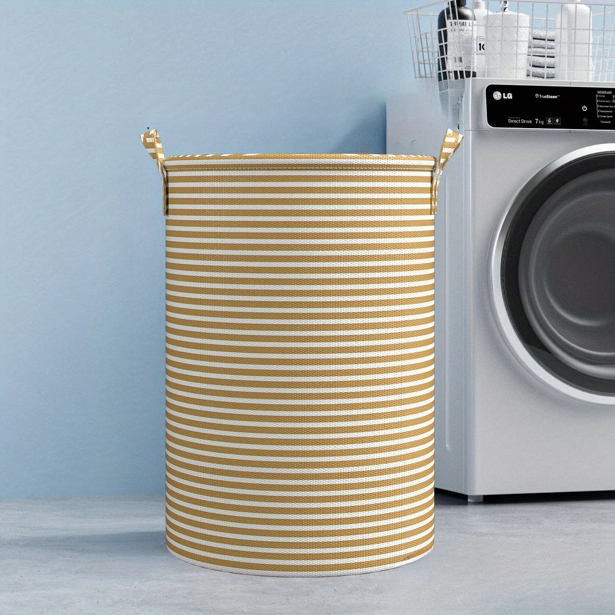 Foldable Minimalist Striped Laundry Basket Multi Use Collapsible Storage Organizer for Bathroom Bedroom Toy Clothes Home 1 Pack Oasis Select