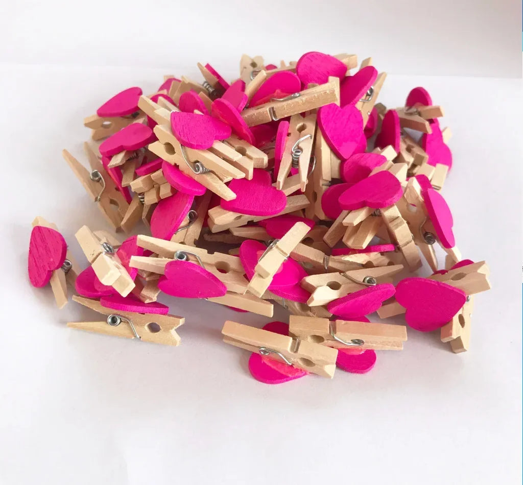 10/50pcs Red Heart Love Wooden Clothes Photo Paper Peg Pin Mini Clothespin Postcard Clips Home Wedding Valentine's Day Decorati Oasis Select Rose red 50pcs