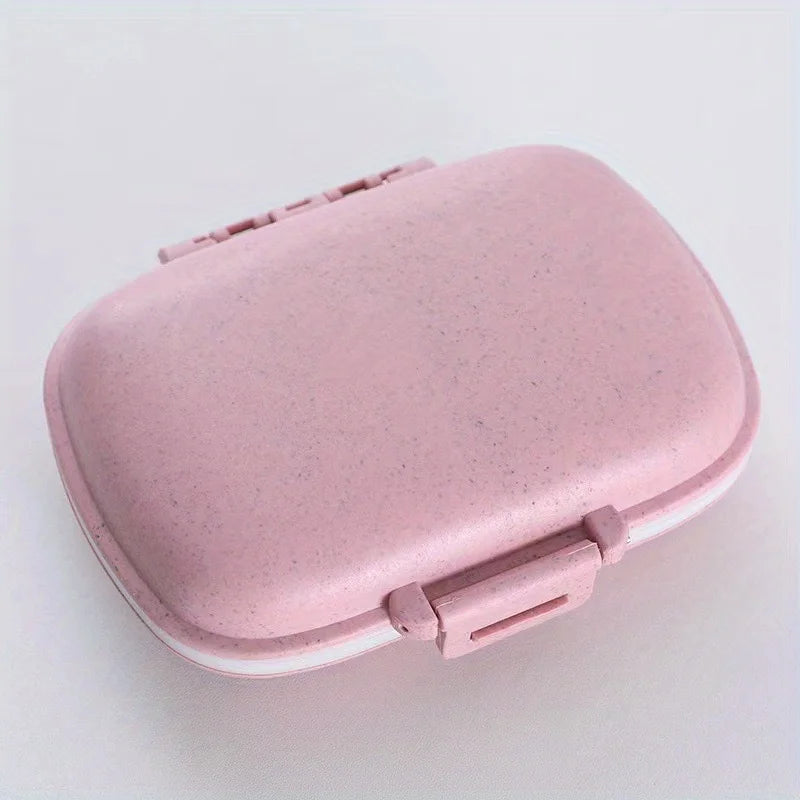 8 Grids Pill Box With Seal Ring Small Box For Tablets Wheat Organizer Container For Tablets Straw Container For MedicinesTravel Oasis Select Pink