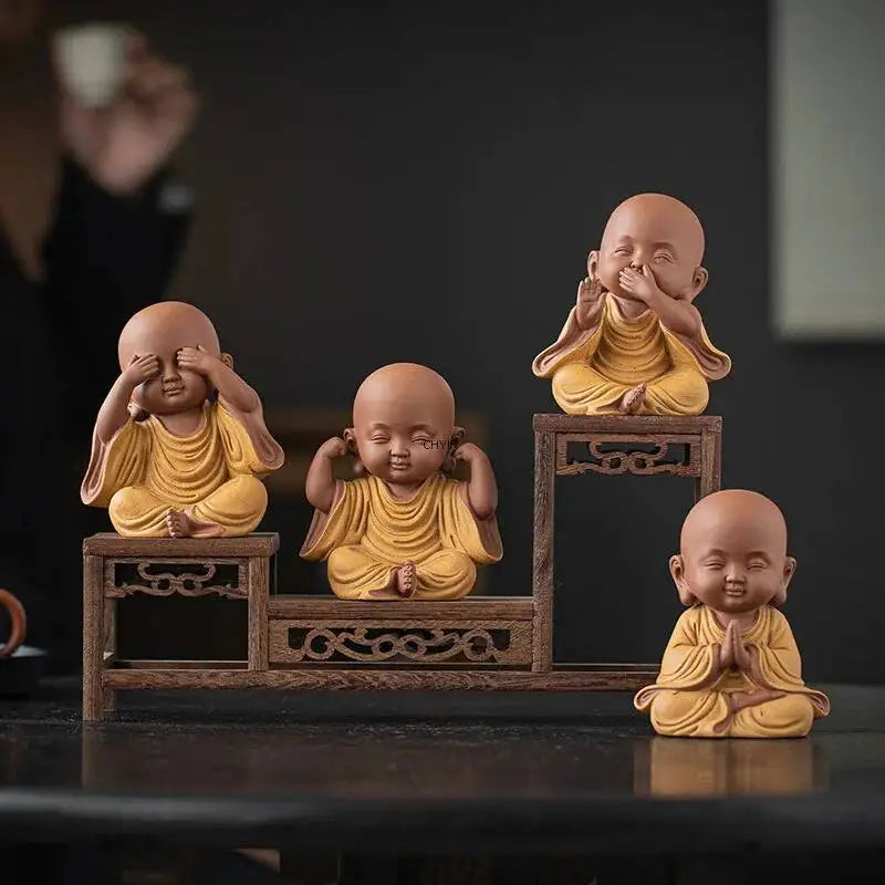 Purple Clay Little Monks Figurines Zen Tea Room Counter Desktop Tea Play Decorations Чаепитие Oasis Select
