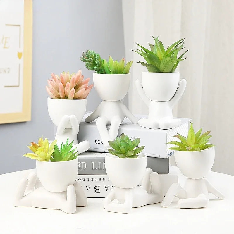 Creative Cute Imitation Humanoid Ceramic Flower Pot Succulent Planter Crafts Flowerpot Vase Home Decoration Personalized Gift Oasis Select