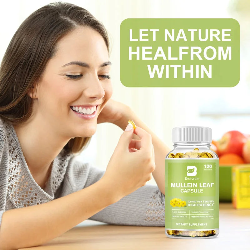 BEWORTHS Natural Mullein Leaf Capsules Support Immune and Digestive Health Lung Cleansing Relieve Asthma,Respiratory & Cough Oasis Select