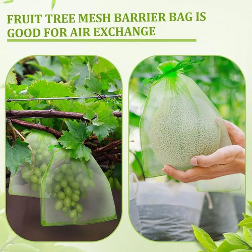 100Pcs Mesh Fruit Protection Bags with Drawstring Weather Resistant Fruits Insect Proof Bag Organza Grape Protection Cover Oasis Select