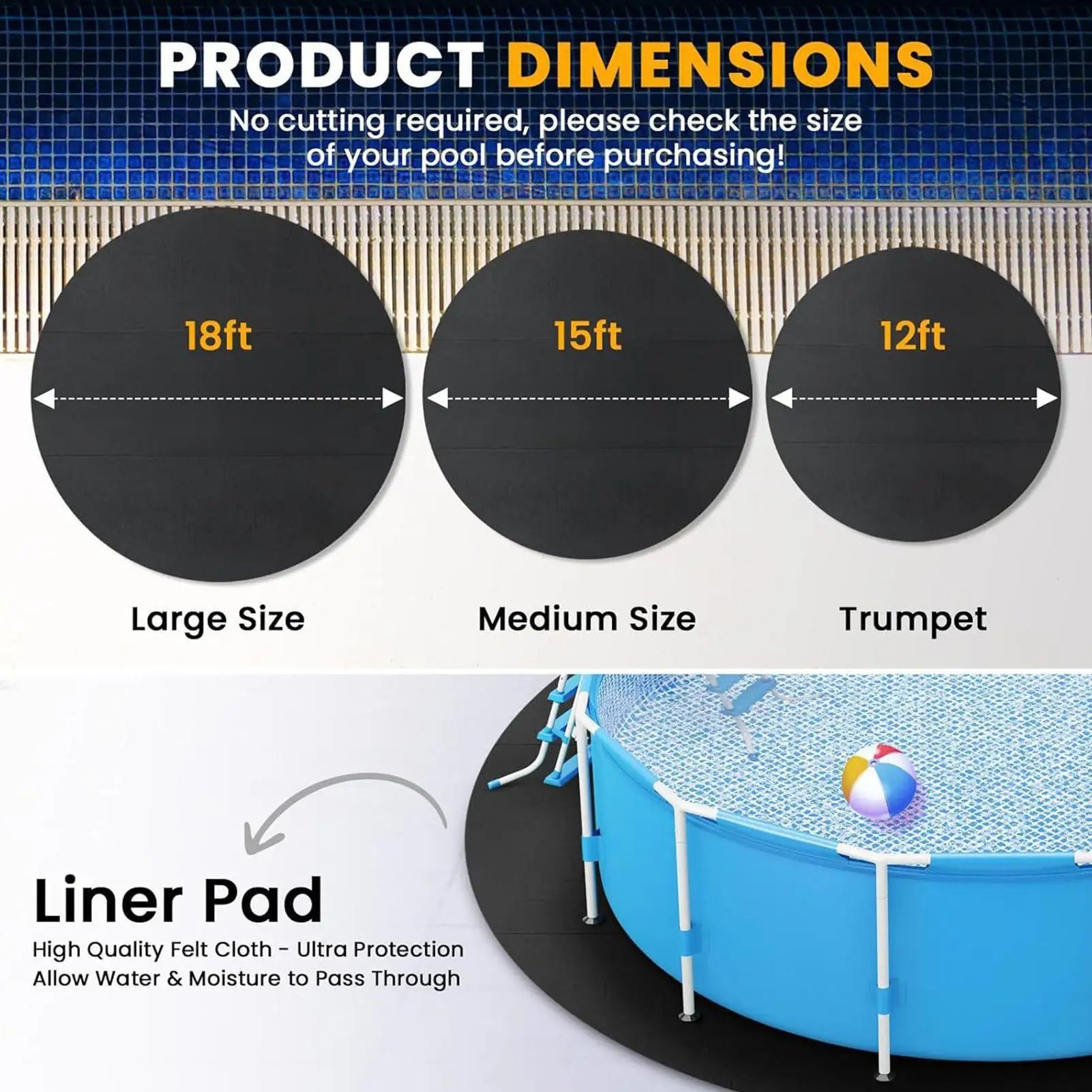 Round Tub Mat Over Ground Pool Protector Mat Puncture Protection Pad Non-Slip Outdoor Pool Protection Padding Pool Liner Pad Oasis Select