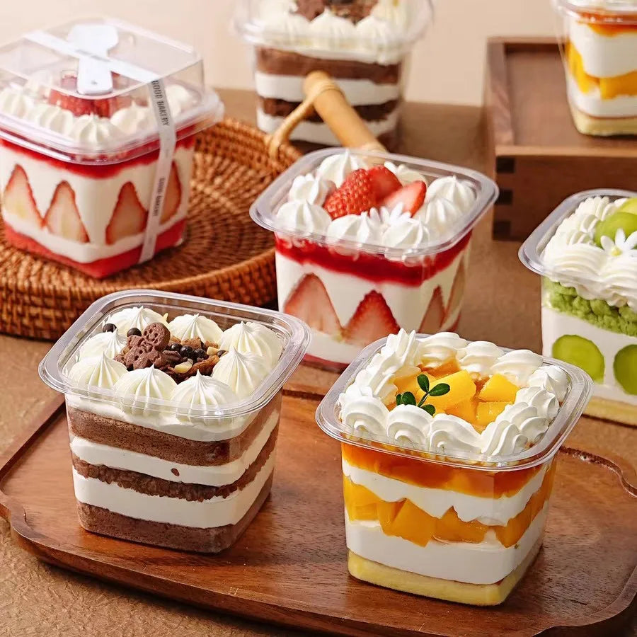 50/100pcs PET Transparent Square Dessert Boxes with LIDS and Spoons, Suitable for Cakes, Mousse, Fruits, Ice Cream, Yogurt, Etc Oasis Select