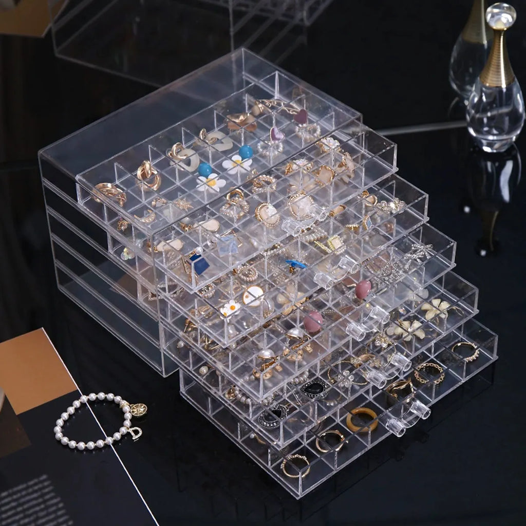 1pc Jewelry Drawer Storage Box, Transparent Display Box, Earring, Ring, Necklace Organizing Container with Compartments Oasis Select