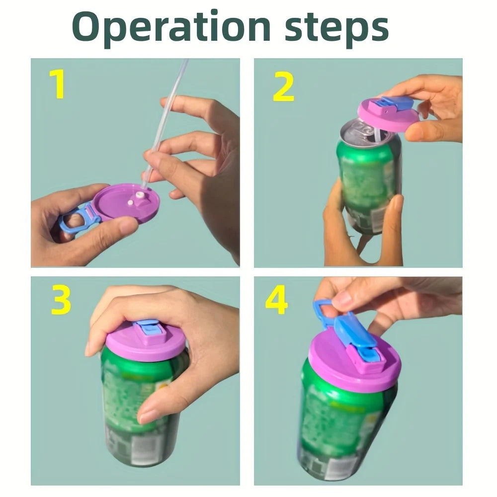 Reusable Lid for Soft Drink Cans That Comes in Four Colors Designed for Beverages, Juices, And Soft Drinks Complete with a Straw Oasis Select