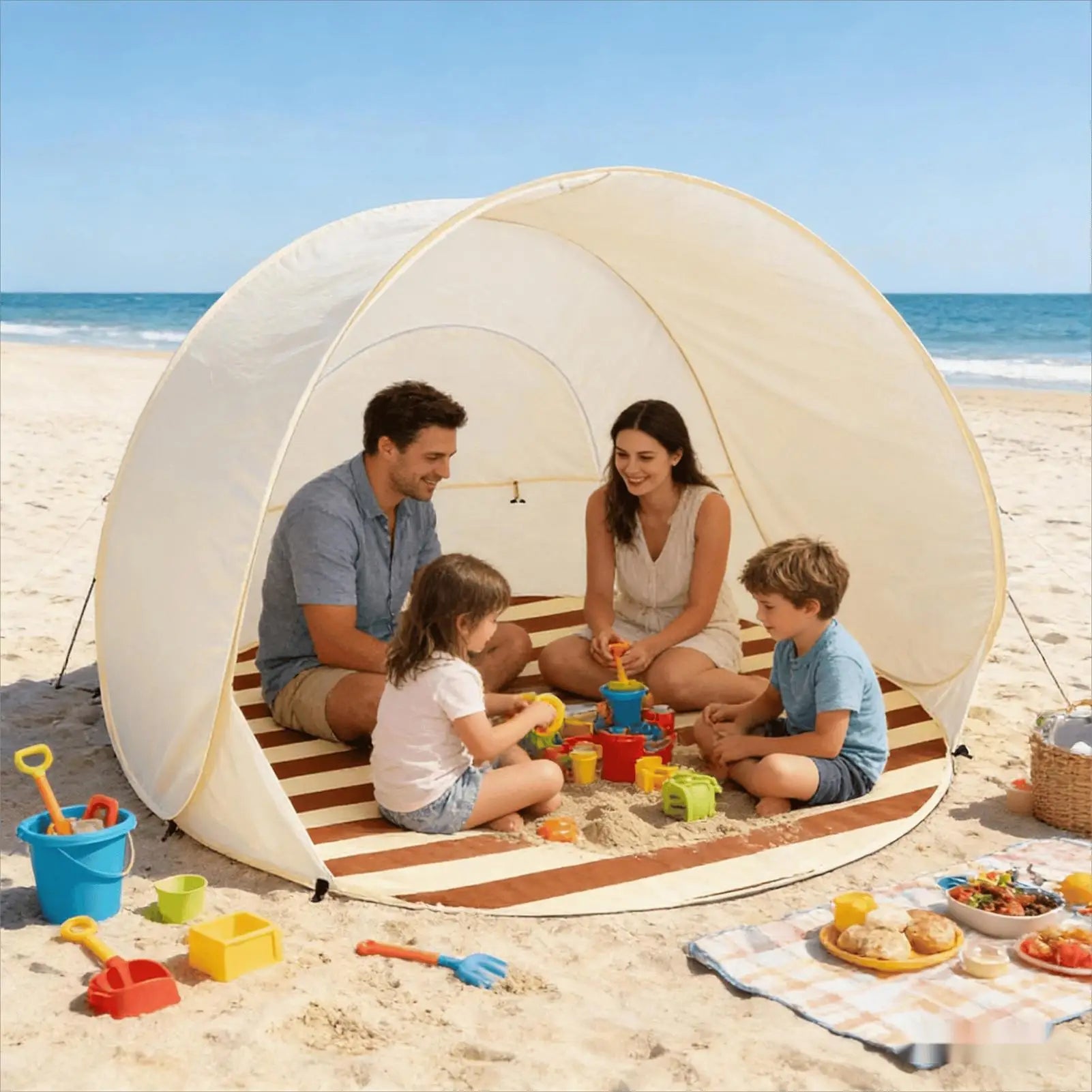 Sun Tent 3/4 Person Easy Pop Outdoor Canopy Beach Shelter with Ventilating Mesh Window for Outdoor Camping Picnic Garden Oasis Select Default Title