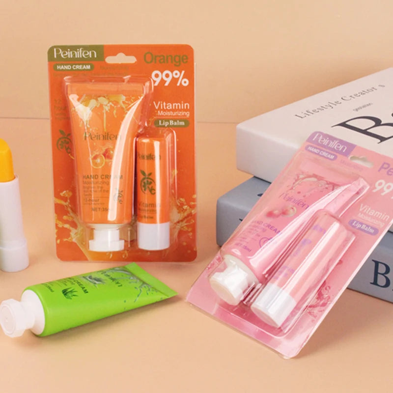 Peinifen Hand Cream & Color-Changing Lip Balm Set – Vitamin E Hand & Lip Care Set Oasis Select