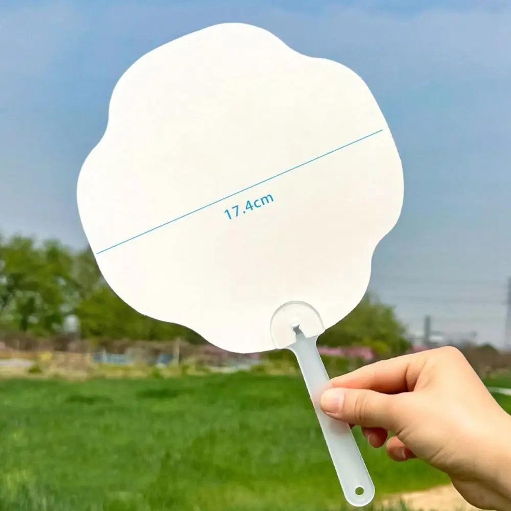 Multi-functional Plastic Transparent Fan Handheld Unfinished Graffiti Fans Thicken Round Blank Painting Fans Children Oasis Select White-style E