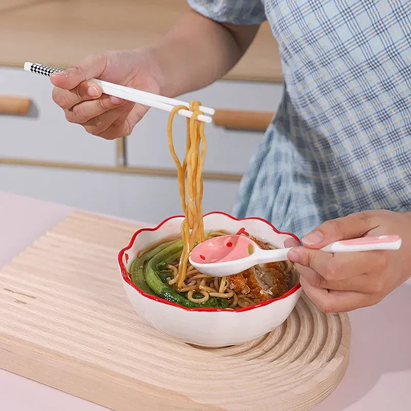 Kitchen Accessories Kawaii Strawberry Ceramic Soup Spoon Cute Korean Ice Cream Hand Painted Coffee Dessert Long Handle Spoon Oasis Select