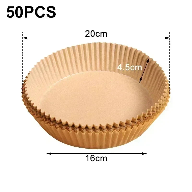 Air Fryer Paper Liners Disposable Oil-Proof Waterproof Baking Paper Round Square And Rectangle Parchment Kitchen Party Supplies Oasis Select 50pcs Round