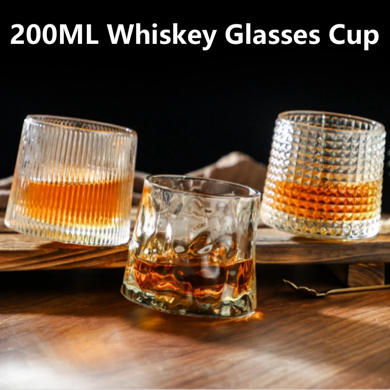 200ML Creative Whiskey Glasses Durable Spinning Glassware Cocktails Wine Brandy Cup Water Juice Mug Party Drinking Glass Tumbler Oasis Select