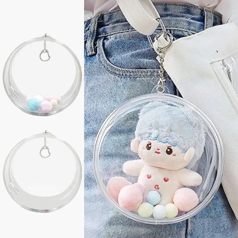 mini Transparent Doll Display Bag Round Doll Carrying Case Dustproof Doll Pouch Figure Storage Box for Showing Off Small Figures Oasis Select