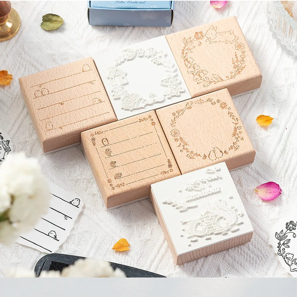 Retro Little Forest Wooden Rubber Stamp Decorative Stamps for Journal Scrapbooking DIY Handcrafts 6 Patterns Available Oasis Select