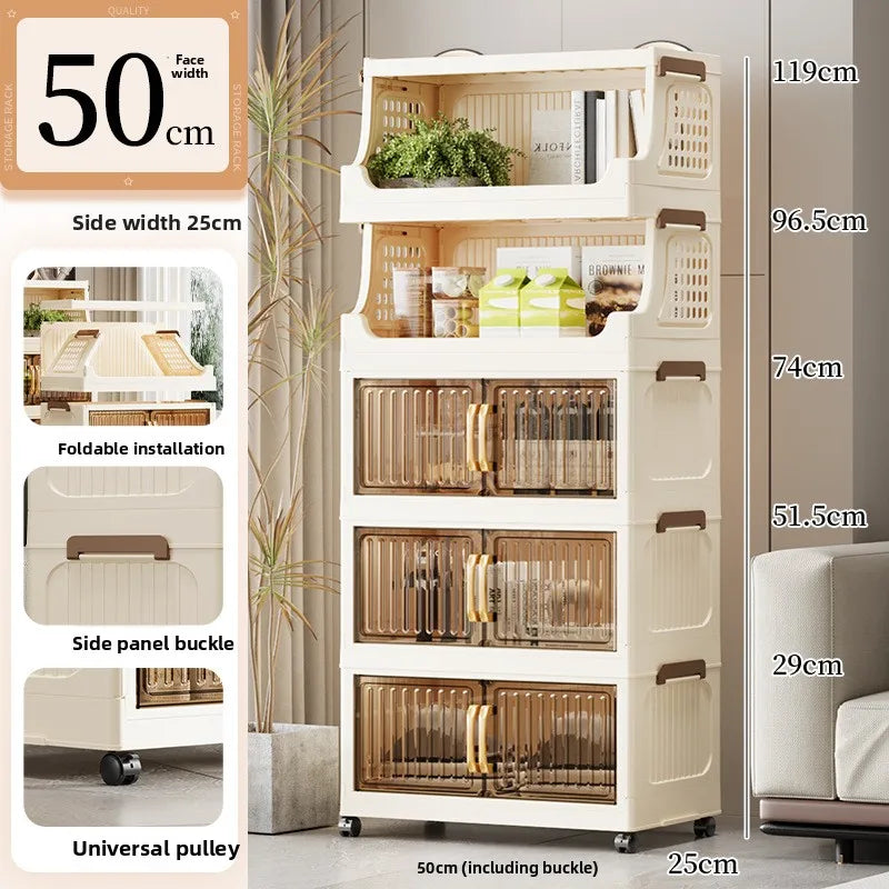 40-50-60 transparent household living room multi-layer mobile snack locker storage folding rack locker Oasis Select 50CM 2 plus 3