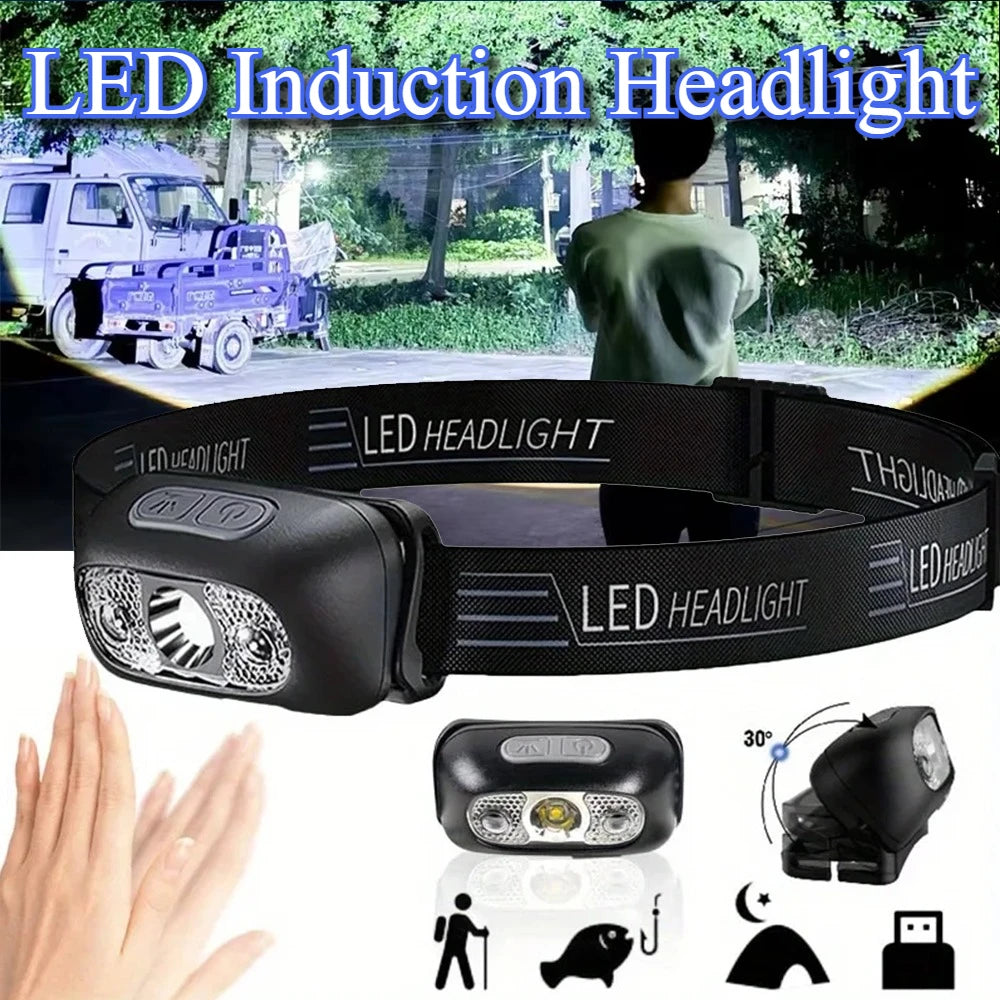 Mini Ultra-bright Sensor Industrial Headlamp Portable LED Headlight USB-C Rechargeable Flashlight for Outdoor Camping Fishing Oasis Select