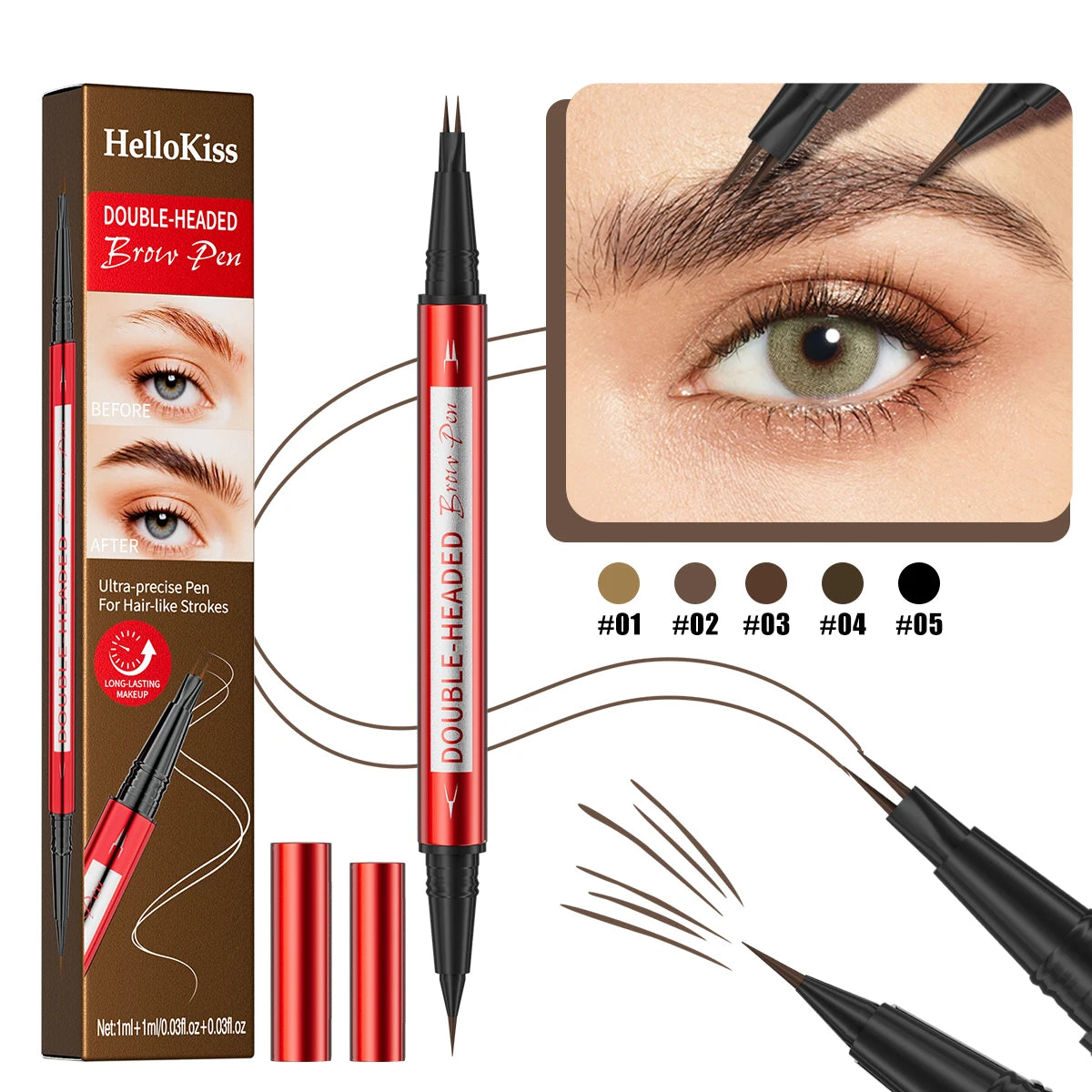 Hello Kiss Microblading Eyebrow Pen – Waterproof, 5 Colors