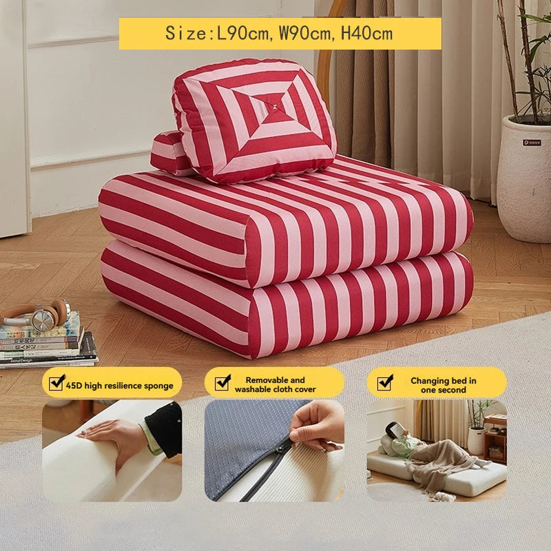 Fabric single sofa, sweet potato sofa bed, small-sized living room folding dual-use tatami, tofu block lazy sofa Oasis Select stripe A 1