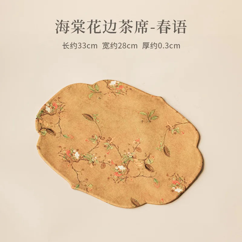 Chinese Style Begonia Edge Tea Mat Zen Dry Bubble Mat Heat Insulation Tea Pad Tablecloth Tea Towel Tea Flag Tea Set Oasis Select - Spring Language