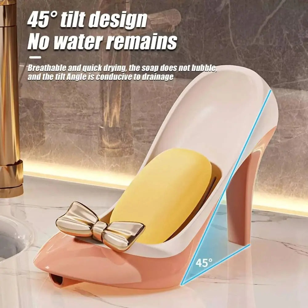 New Plastic Bathroom Soap Container Anti-slip Suction Cup Kitchen Sponge Storage Rack Funny High Heels Shape Soap Drain Box Oasis Select