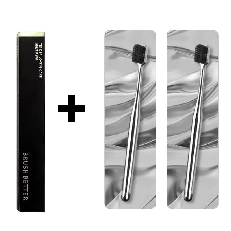 1/2/3/4pcs Advanced Luxury Adult Soft Bristle Manual Toothbrush Sensitive Gum Deep Cleaning Family Oral Care Travel Portable Oasis Select 2pcs Silver black