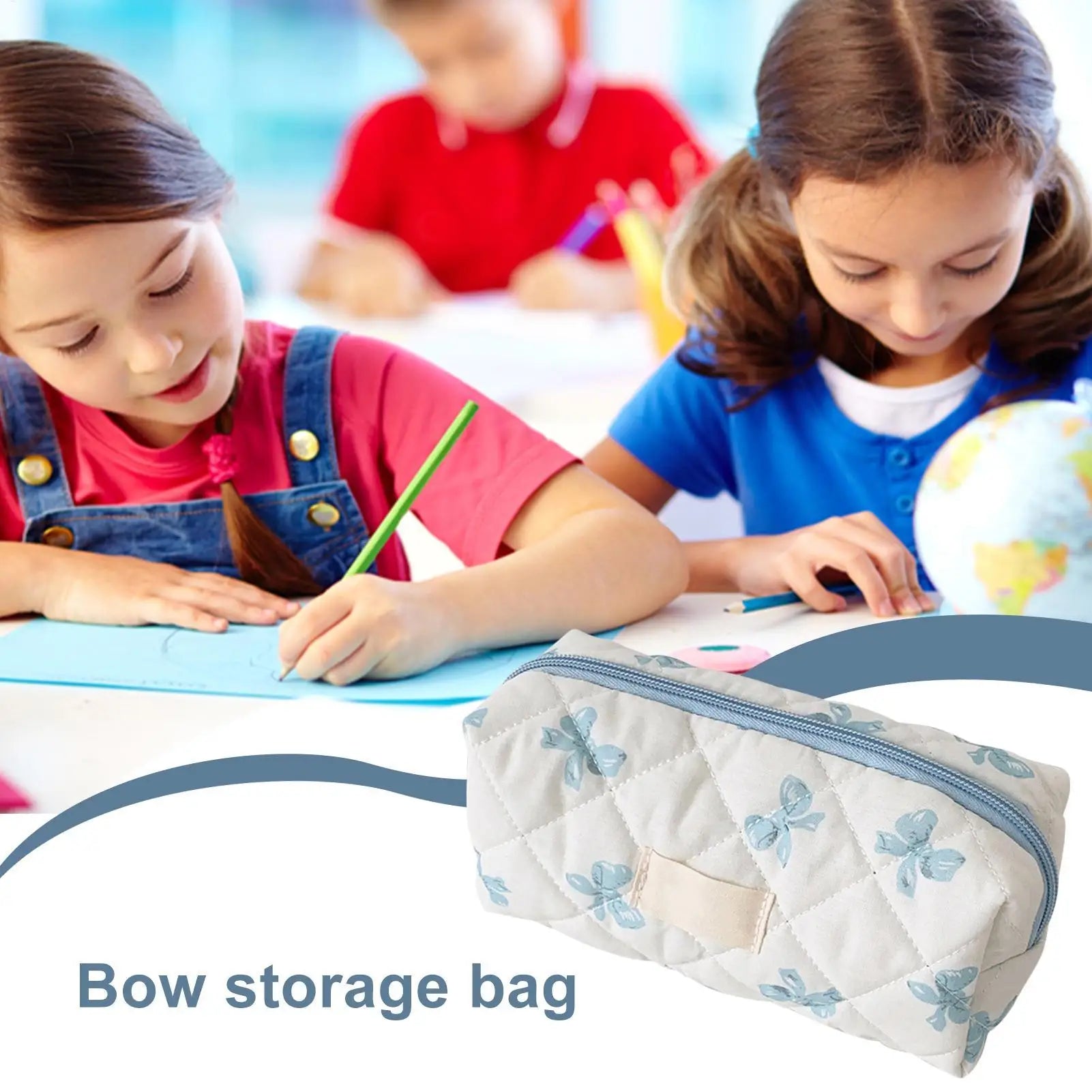 Cute Pencil Case Aesthetic Pen Holder with Bow Pattern Cosmetic Organizer Portable Case Toiletry Makeup Pouch for Student Oasis Select