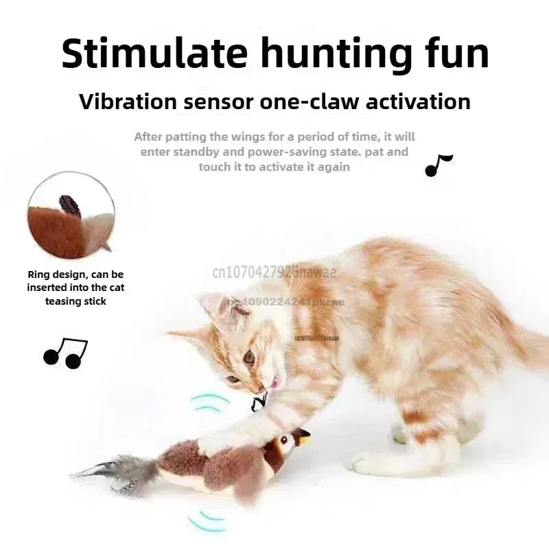 Interactive Cat Toys Rechargeable Electric Chirping Flapping Wings Bird with Catnip Cats Touch-Activated Squeaky Plush Toy Pet Oasis Select