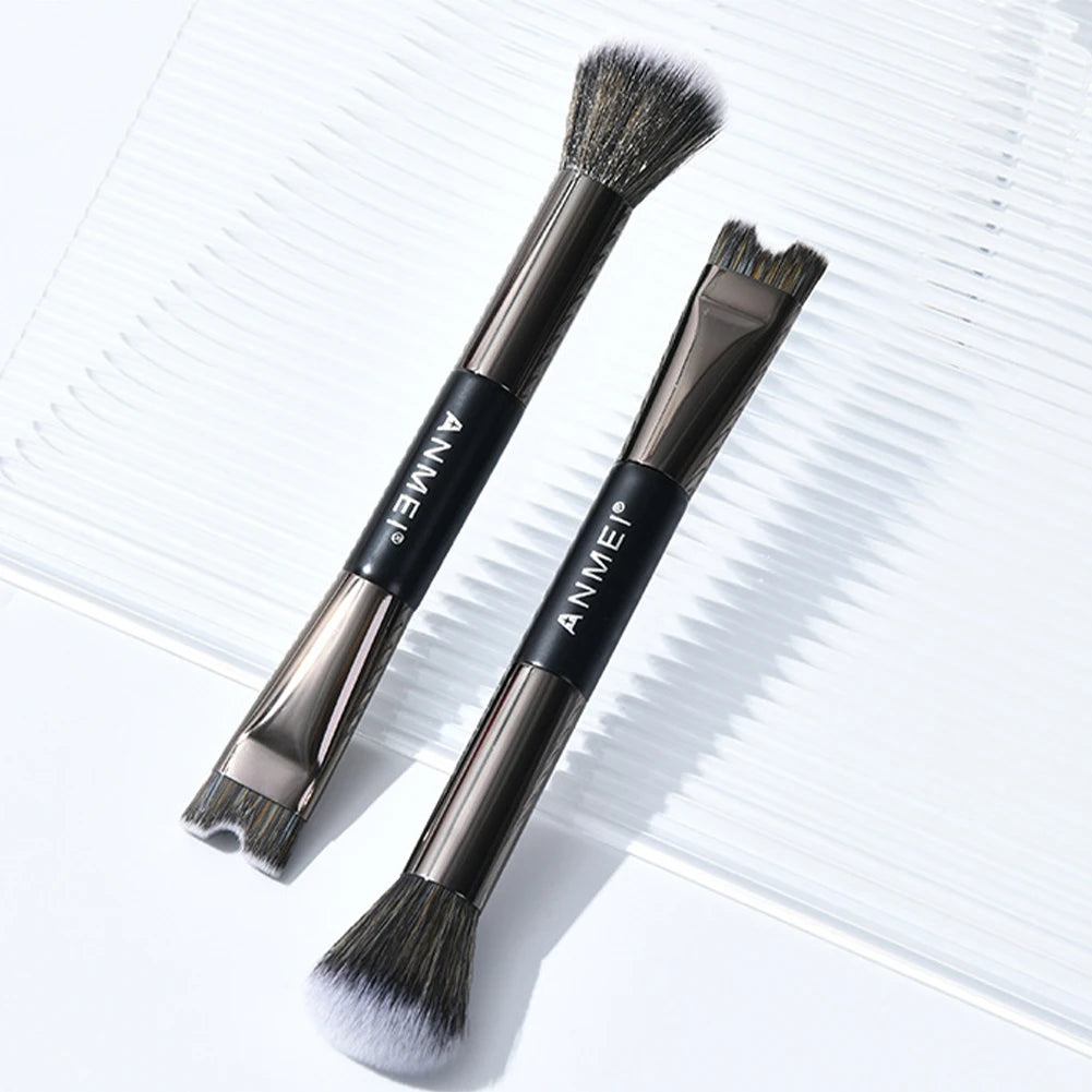 Double Ended Makeup Brush 2-in-1 Foundation Concealer Blush Brush Face Contour Cosmetic Brush for Liquid Cream Powder Makeup Oasis Select