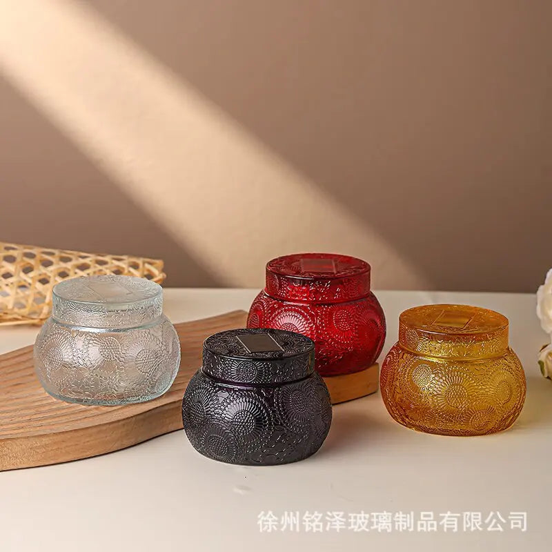 Glass Lid Empty Cup Candle Holder Cute Fragrance Glass Bottle Aromatherapy Candle Container Oasis Select