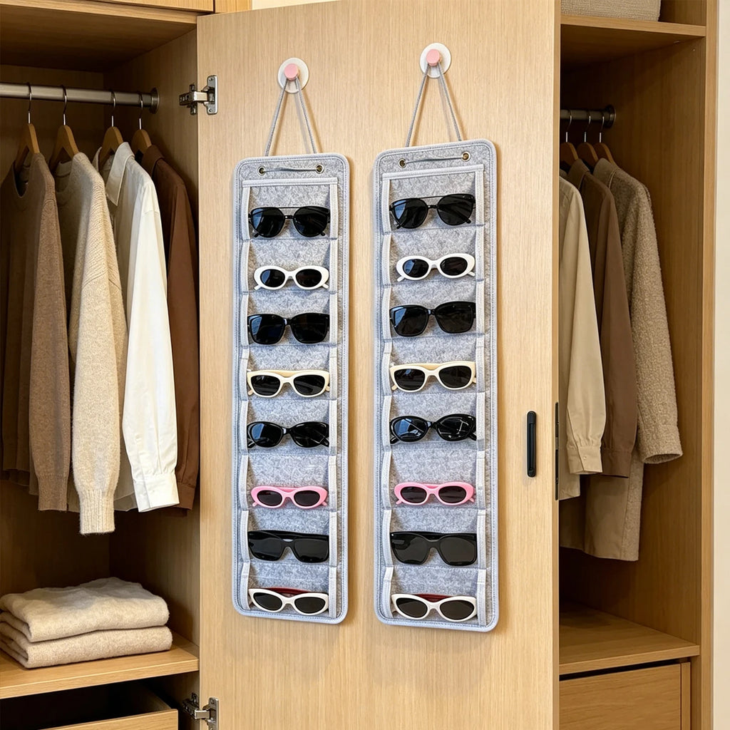 1pc foldable gray/black wall mounted storage bag 8 compartments storing felt glasses storage portable display storage rack Oasis Select