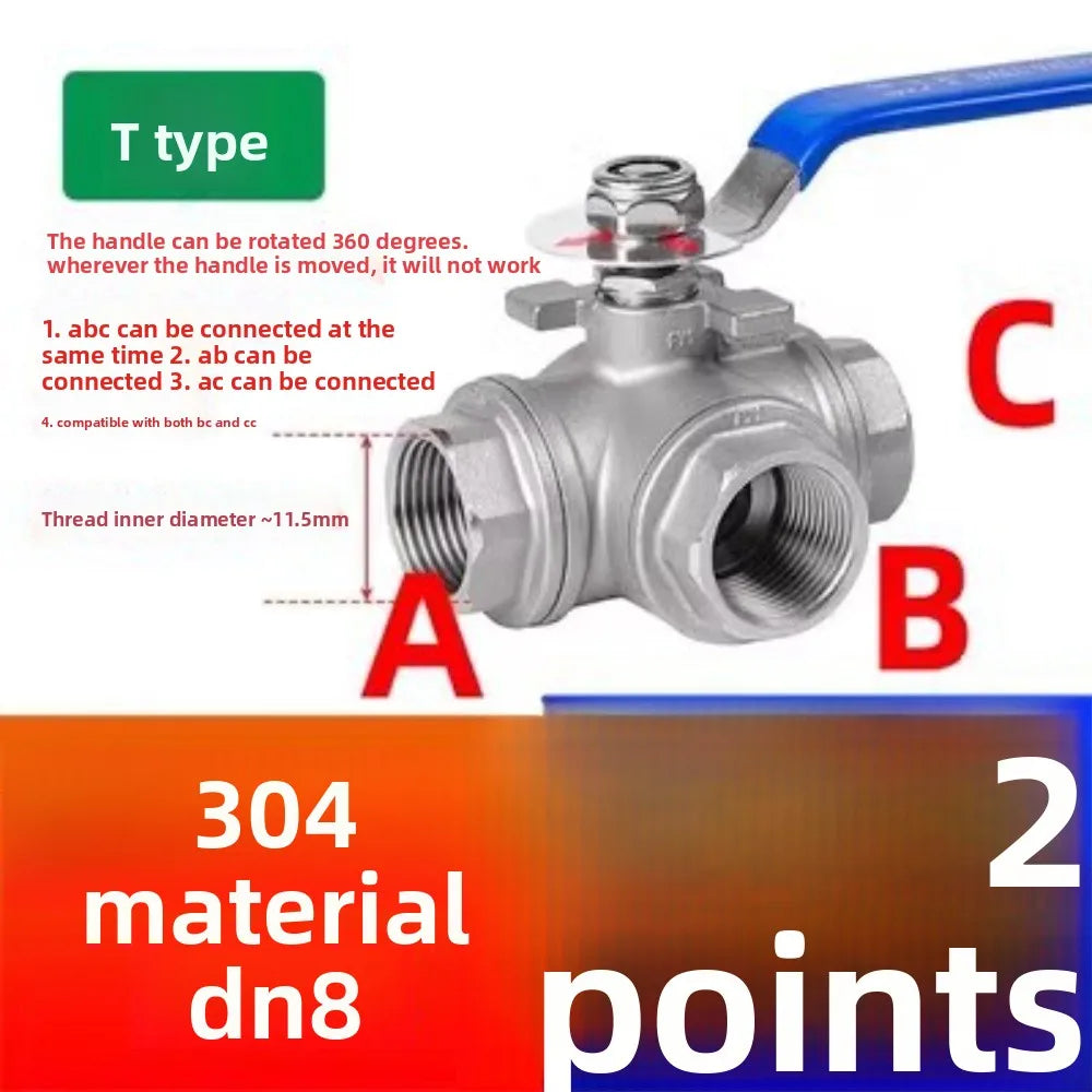 1/4 3/8 1/2 3/4 1" BSP Female 304 Stainless Steel T/L Type 3 Way Ball Valve Full Port For Water Oil Air Gas DN25 DN10 DN15 DN20 Oasis Select DN 8
